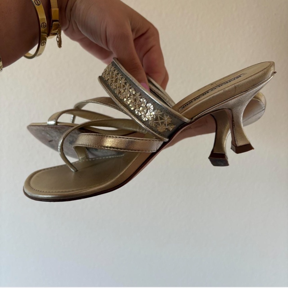 Manolo Blahnik Silver Crystal Embellished Heels